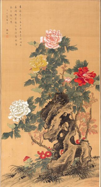 DIPINTO : Dipinto su seta decorato con fiori  Cina  Repubblica  XX Sec. 120x64 cm  - Asta Arte Orientale - Associazione Nazionale - Case d'Asta italiane