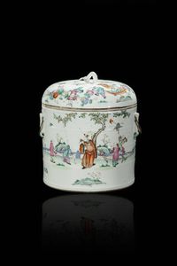 VIVANDIERE - Vivandiere in porcellana Famiglia Rosa dipinta con fanciulli in festa  Cina  dinastia Qing  XIX Sec. 22x18 cm