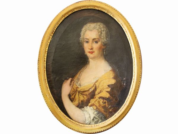 Pittore fiorentino : Ritratto di dama con veste ocra e bianca  - Asta Dballage. Occasioni in asta - Associazione Nazionale - Case d'Asta italiane