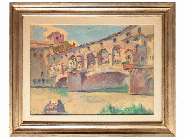 Scuola italiana della fine del XIX secolo : Veduta di Pontevecchio, Firenze 1970  - Asta Dballage. Occasioni in asta - Associazione Nazionale - Case d'Asta italiane