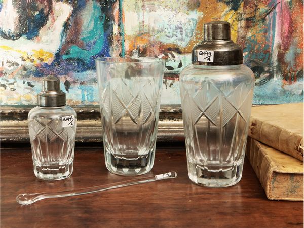 Set da cocktail in cristallo molato con dettagli in metallo argentato  - Asta Dballage. Occasioni in asta - Associazione Nazionale - Case d'Asta italiane