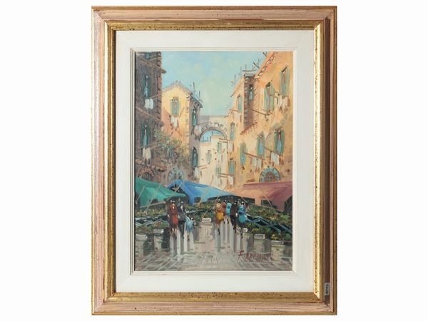 Scorcio di piazza con mercato  - Asta Dballage. Occasioni in asta - Associazione Nazionale - Case d'Asta italiane