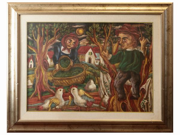 Roberto Sguanci : Scena contadina  - Asta Dballage. Occasioni in asta - Associazione Nazionale - Case d'Asta italiane