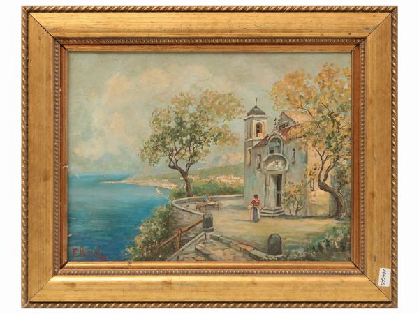 Franco Rispoli : Veduta con chiesa e fanciulla  - Asta Dballage. Occasioni in asta - Associazione Nazionale - Case d'Asta italiane