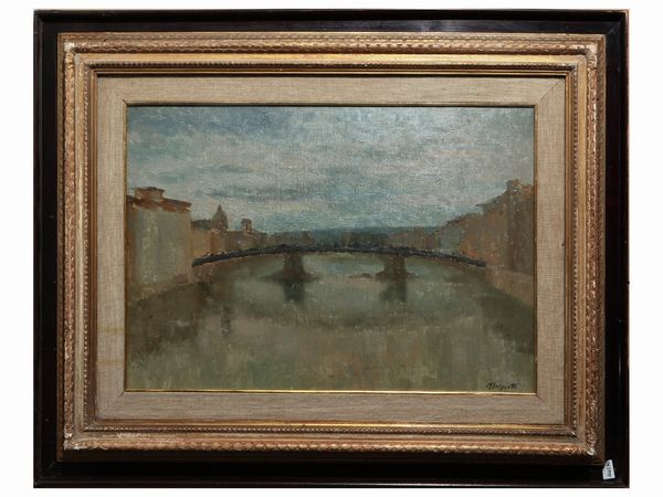 MARIO BORGIOTTI : Veduta di Firenze con ponte  - Asta Dballage. Occasioni in asta - Associazione Nazionale - Case d'Asta italiane