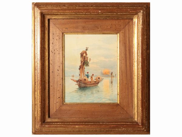 Barca con pescatori nella laguna di Venezia  - Asta Dballage. Occasioni in asta - Associazione Nazionale - Case d'Asta italiane