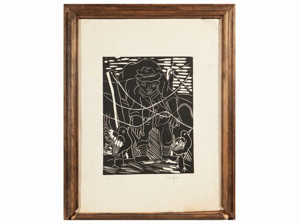 Giuseppe Serafini : Bambina con colombe  - Asta Dballage. Occasioni in asta - Associazione Nazionale - Case d'Asta italiane