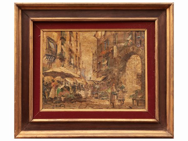 Scuola napoletana dell'inizio del XX secolo : Scena di mercato  - Asta Dballage. Occasioni in asta - Associazione Nazionale - Case d'Asta italiane