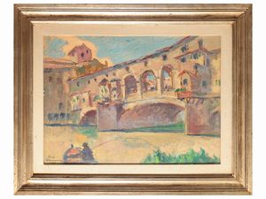 Scuola italiana della fine del XIX secolo - Veduta di Pontevecchio, Firenze 1970