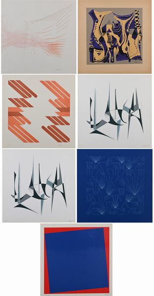 Lotto di 7 serigrafie di M. Tancredi, W. Tulli, W. Gaul, G. Pinna, T. Arch e Mario Bizzarri  - Asta Arte Moderna e Contemporanea - Associazione Nazionale - Case d'Asta italiane
