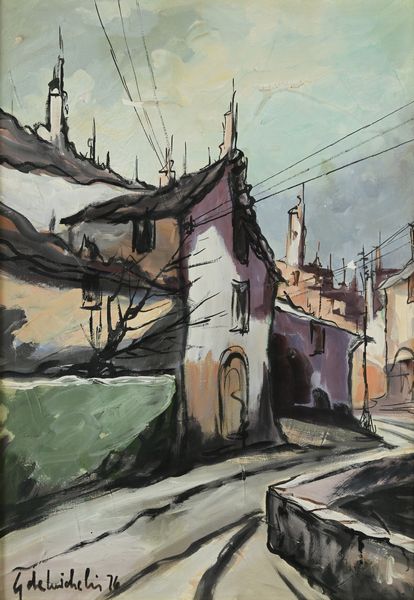 Giacomo De Michelis : Scorcio di paese  - Asta Arte Moderna e Contemporanea - Associazione Nazionale - Case d'Asta italiane