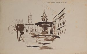 Anonimo del XX secolo : Lotto di due disegni raffiguranti vedute di roma (Il campidoglio / l'ara Coeli)  - Asta Arte Moderna e Contemporanea - Associazione Nazionale - Case d'Asta italiane