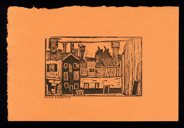 GUIDO CADORIN : set di 4 xilografie con vari soggetti, 1917 ca 1) Venezia di guerra 2) Veduta di paese dall'alto 3) Case viste di fronte 4)Colpi d'artiglieria  - Asta Opere su carta. Stampe, disegni, foto d'epoca - Associazione Nazionale - Case d'Asta italiane