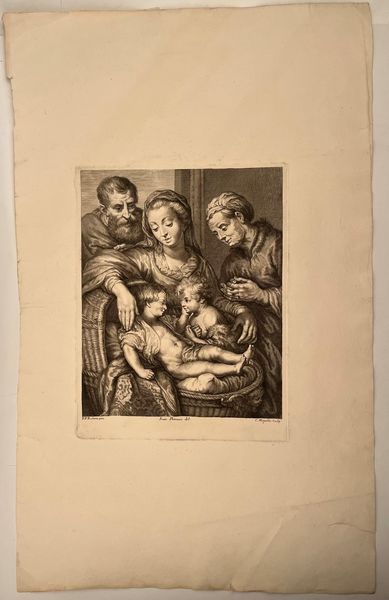 Cosimo Mogalli : Sacra Famiglia, da Rubens  - Asta Opere su carta. Stampe, disegni, foto d'epoca - Associazione Nazionale - Case d'Asta italiane