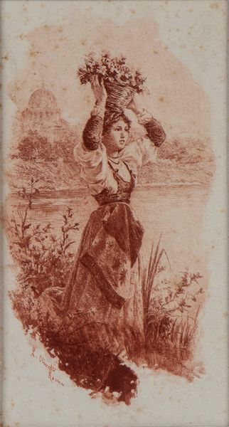 Luigi Olivetti : Donna con un cesto di frutta  - Asta Opere su carta. Stampe, disegni, foto d'epoca - Associazione Nazionale - Case d'Asta italiane