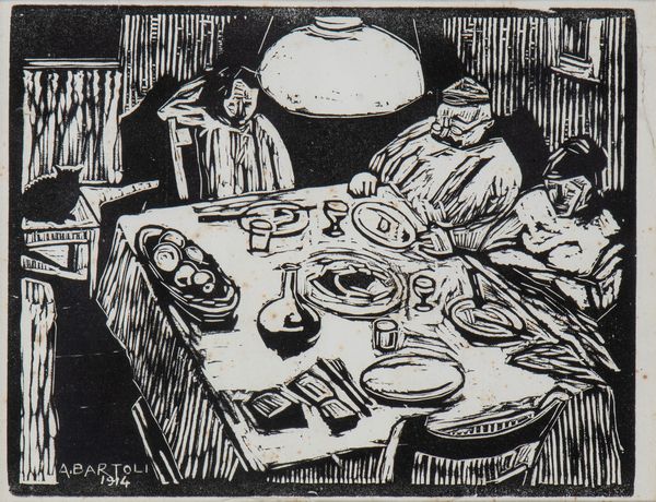 Amerigo Bartoli Natinguerra : Interno con figure e tavola apparecchiata  - Asta Opere su carta. Stampe, disegni, foto d'epoca - Associazione Nazionale - Case d'Asta italiane