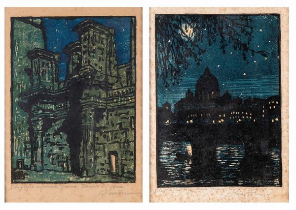 Giuseppe Haas Triverio : Roma da ponte Sant'Angelo - Tempio di Nerva  - Asta Opere su carta. Stampe, disegni, foto d'epoca - Associazione Nazionale - Case d'Asta italiane