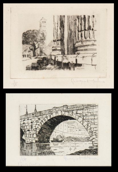 Giorgio Hinna : Ponte Cestio a Roma - S. Maria in Cosmedin vista da dal Tempio di Ercole Vincitore  - Asta Opere su carta. Stampe, disegni, foto d'epoca - Associazione Nazionale - Case d'Asta italiane
