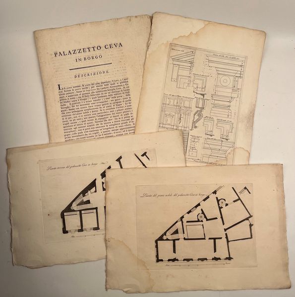 Palazzo Ceva: lotto di tre tavole architettoniche  - Asta Opere su carta. Stampe, disegni, foto d'epoca - Associazione Nazionale - Case d'Asta italiane