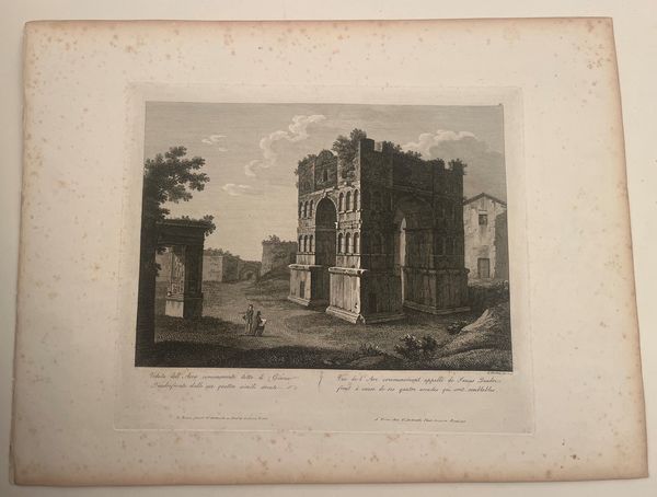 Achille Parboni : Veduta dell'Arco comunemente detto di Giano  - Asta Opere su carta. Stampe, disegni, foto d'epoca - Associazione Nazionale - Case d'Asta italiane
