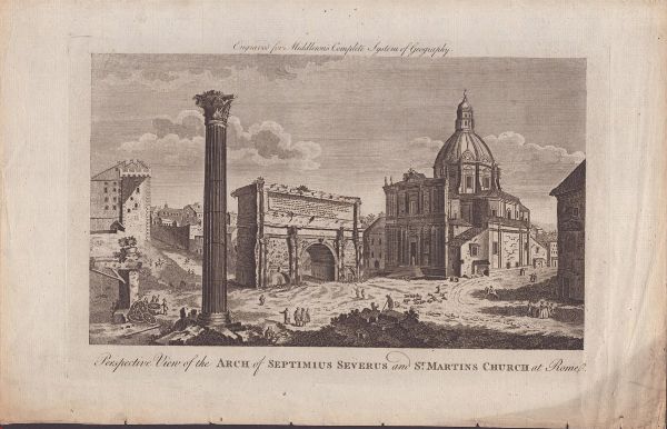 Perspective View of the Arch of Septimus Severus and St. Martins Church at Rome  - Asta Opere su carta. Stampe, disegni, foto d'epoca - Associazione Nazionale - Case d'Asta italiane