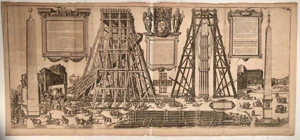 DISEGNO DEL MODO DI CONDURRE L'OBELISCO DETTO VOLGARM.TE LA GUGLIA DAL LUOGO RE  - Asta Opere su carta. Stampe, disegni, foto d'epoca - Associazione Nazionale - Case d'Asta italiane