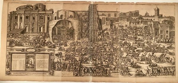 L'ALZAMENTO DELL'OBELISCO DI SAN PIETRO  - Asta Opere su carta. Stampe, disegni, foto d'epoca - Associazione Nazionale - Case d'Asta italiane