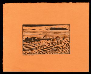 GUIDO CADORIN - set di 4 xilografie con vari soggetti, 1917 ca 1) Venezia di guerra 2) Veduta di paese dall'alto 3) Case viste di fronte 4)Colpi d'artiglieria