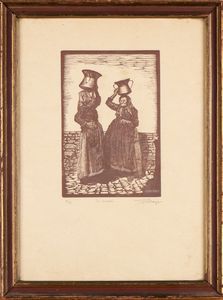 Giorgio Levi Minzi : Le comari - La Vergara  - Asta Opere su carta. Stampe, disegni, foto d'epoca - Associazione Nazionale - Case d'Asta italiane