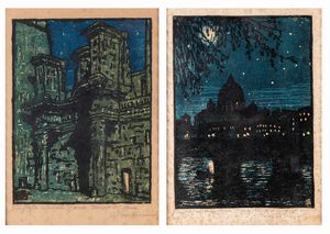 Giuseppe Haas Triverio - Roma da ponte Sant'Angelo - Tempio di Nerva