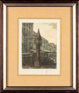 Beatrice Ferrari detta Bice Ferrari : Capitello e C. Commercio a Verona - Genova. P. S. Georgio  - Asta Opere su carta. Stampe, disegni, foto d'epoca - Associazione Nazionale - Case d'Asta italiane