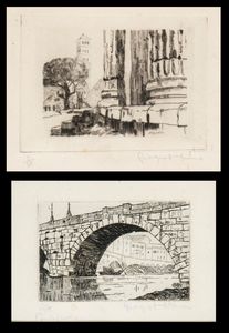 Giorgio Hinna - Ponte Cestio a Roma - S. Maria in Cosmedin vista da dal Tempio di Ercole Vincitore