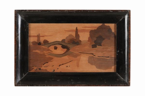 Due paesaggi fluviali in legno intarsiato. XX secolo  - Asta Antiquariato - Associazione Nazionale - Case d'Asta italiane