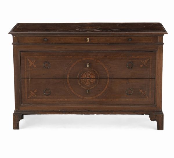 Cassettone lastronato, filettato e intarsiato. Piacenza (?),fine XVIII secolo  - Asta Antiquariato - Associazione Nazionale - Case d'Asta italiane