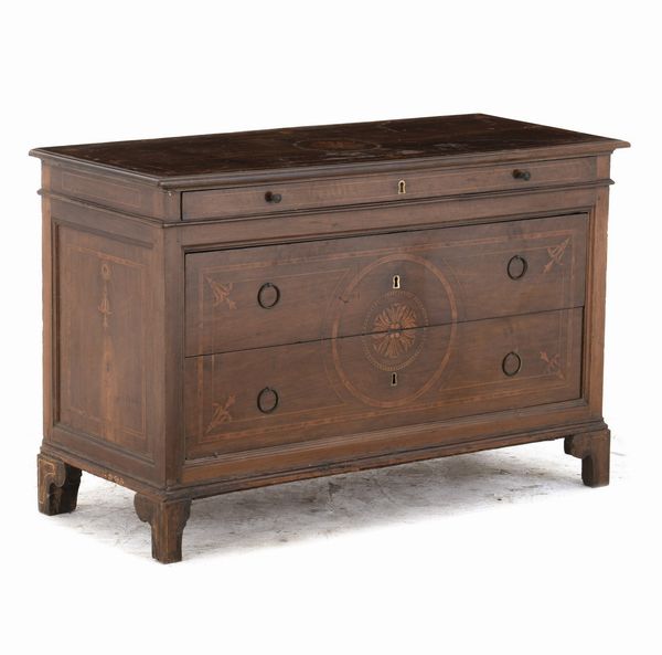 Cassettone lastronato, filettato e intarsiato. Piacenza (?),fine XVIII secolo  - Asta Antiquariato - Associazione Nazionale - Case d'Asta italiane