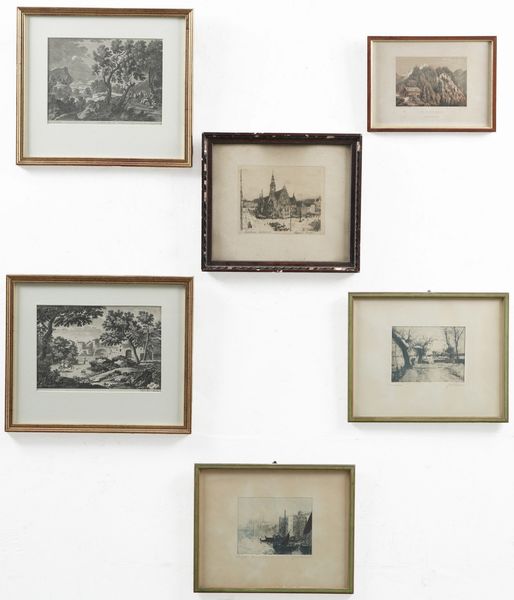 Lotto di sei stampe con vedute di citt e paesaggi  - Asta Antiquariato - Associazione Nazionale - Case d'Asta italiane