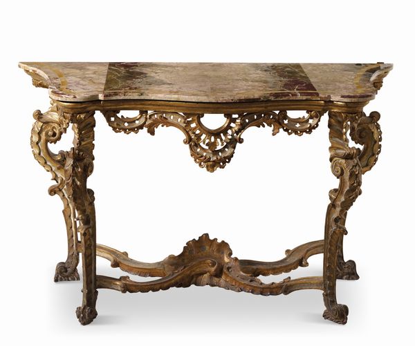Consolle in legno intagliato, laccato e dorato. XVIII secolo  - Asta Antiquariato - Associazione Nazionale - Case d'Asta italiane