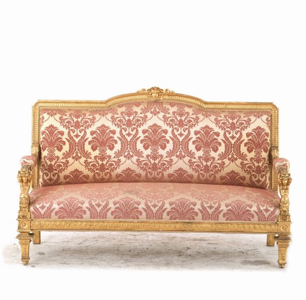 Coppia di divani in legno intagliato e dorato, XIX secolo  - Asta Antiquariato - Associazione Nazionale - Case d'Asta italiane