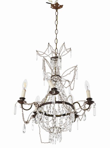 Lampadario a mongolfiera in metallo e vetro. XIX secolo  - Asta Antiquariato - Associazione Nazionale - Case d'Asta italiane