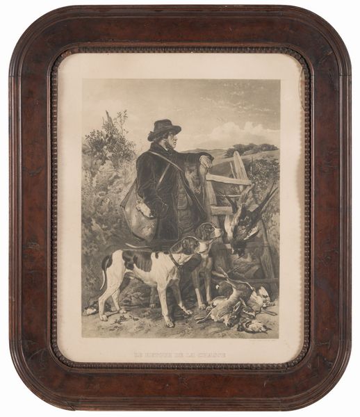 Stampa in cornice raffigurante cacciatore  - Asta Antiquariato - Associazione Nazionale - Case d'Asta italiane