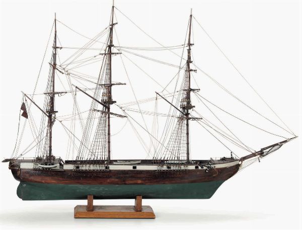 Modello di veliero a tre alberi. Fine XIX secolo  - Asta Antiquariato - Associazione Nazionale - Case d'Asta italiane