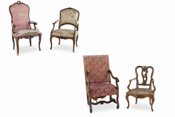 Lotto composto da quattro poltrone diverse. XVIII-XIX secolo  - Asta Antiquariato - Associazione Nazionale - Case d'Asta italiane