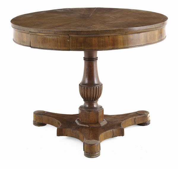 Tavolo tondo in legno lastronato. XIX secolo  - Asta Antiquariato - Associazione Nazionale - Case d'Asta italiane