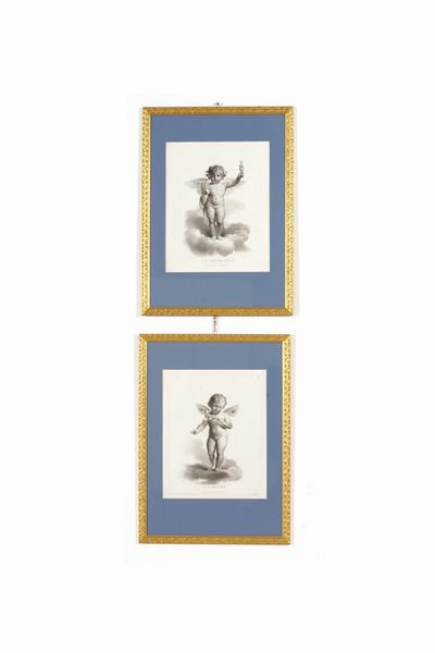 Quattro stampe con amorini. XIX secolo  - Asta Antiquariato - Associazione Nazionale - Case d'Asta italiane