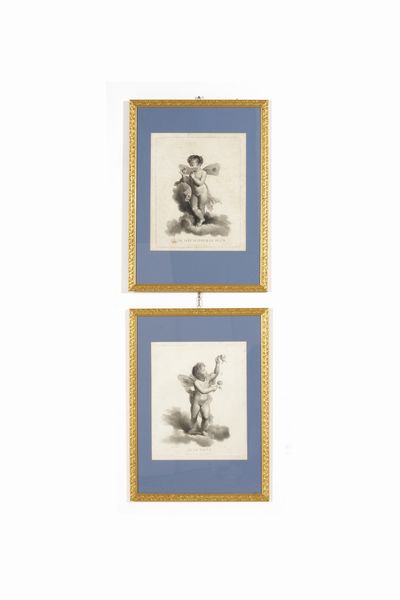 Quattro stampe con amorini. XIX secolo  - Asta Antiquariato - Associazione Nazionale - Case d'Asta italiane