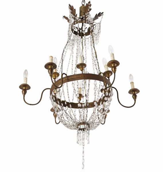 Lamparario a mongolfiera in metallo e vetro. XIX secolo  - Asta Antiquariato - Associazione Nazionale - Case d'Asta italiane