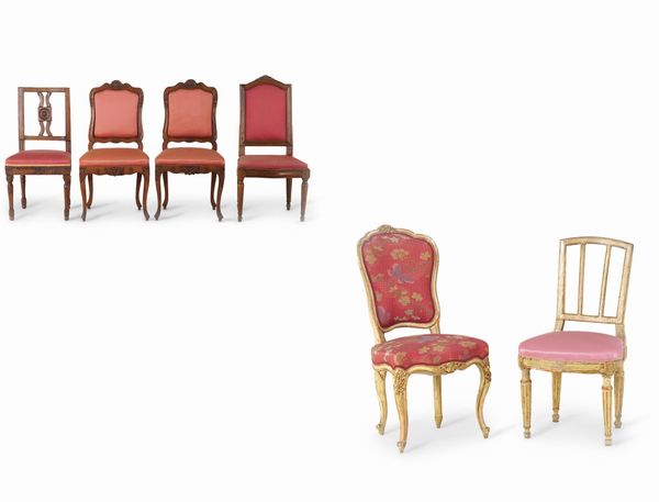 Lotto di sei sedie diverse in legno. XVIII-XIX secolo  - Asta Antiquariato - Associazione Nazionale - Case d'Asta italiane