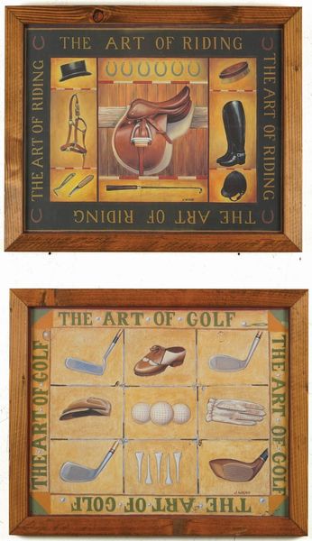 Coppia di riproduzioni in cornice raffiguranti  Ippica  e Golf  - Asta Antiquariato - Associazione Nazionale - Case d'Asta italiane