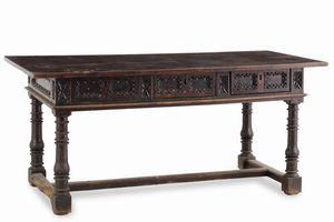Tavolo da refettorio in legno intagliato. Spagna XVII-XVIII secolo  - Asta Antiquariato - Associazione Nazionale - Case d'Asta italiane