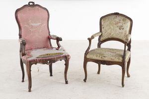 Lotto composto da quattro poltrone diverse. XVIII-XIX secolo  - Asta Antiquariato - Associazione Nazionale - Case d'Asta italiane